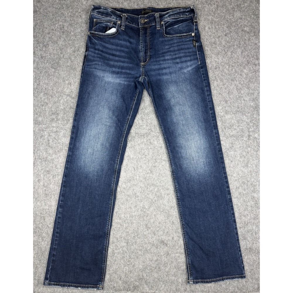Silver Zac Jeans Mens 34x34 (Fits 34x33) Blue Stretch Denim Dark Wash Low Rise
